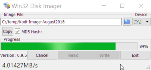Win32 Disk Imager - Fortschritt